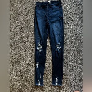 Dark Distressed, High Rise Skinny Denim